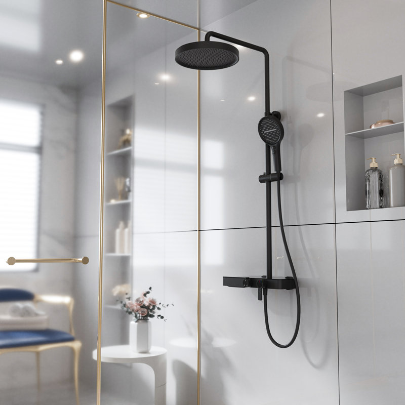 Système de douche exposé à 3 fonctions avec bec de baignoire, pomme de douche à pluie ronde 10,8 po et douche à main