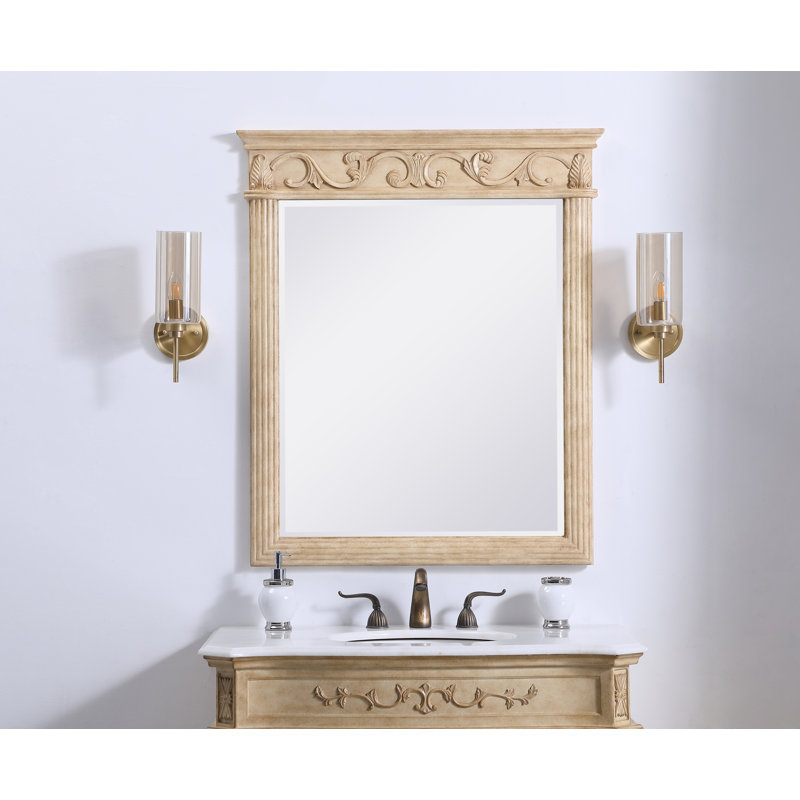 Aurillac Traditional Beveled Bathroom/Vanity Mirror, 38" H x 32" W, Tan