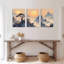 Paysage chinois coucher de soleil sur toile tendue, reproduction de peinture à l'huile (ensemble de 3)-118675043