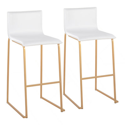 Tabouret de bar contemporain Mara en acier doré et similicuir blanc par Lumisource - ensemble de 2