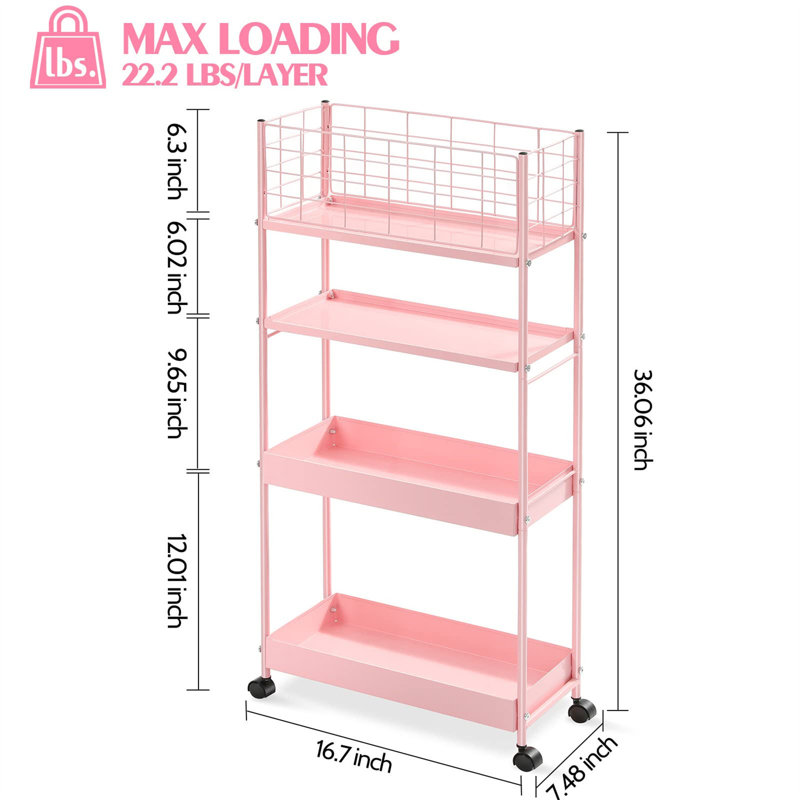 35.18'' H x 16.7'' W Utility Cart, Pink
