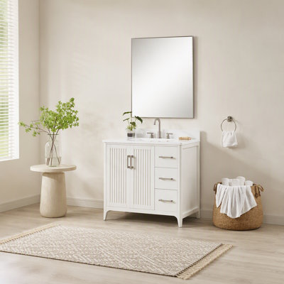 Meuble-lavabo de 36 po en bois massif avec assemblage US Power - blanc