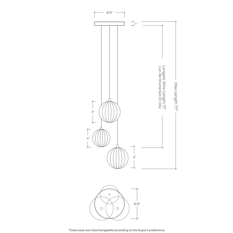 Vigne 3 globes ambre et verre transparent, Noir mat