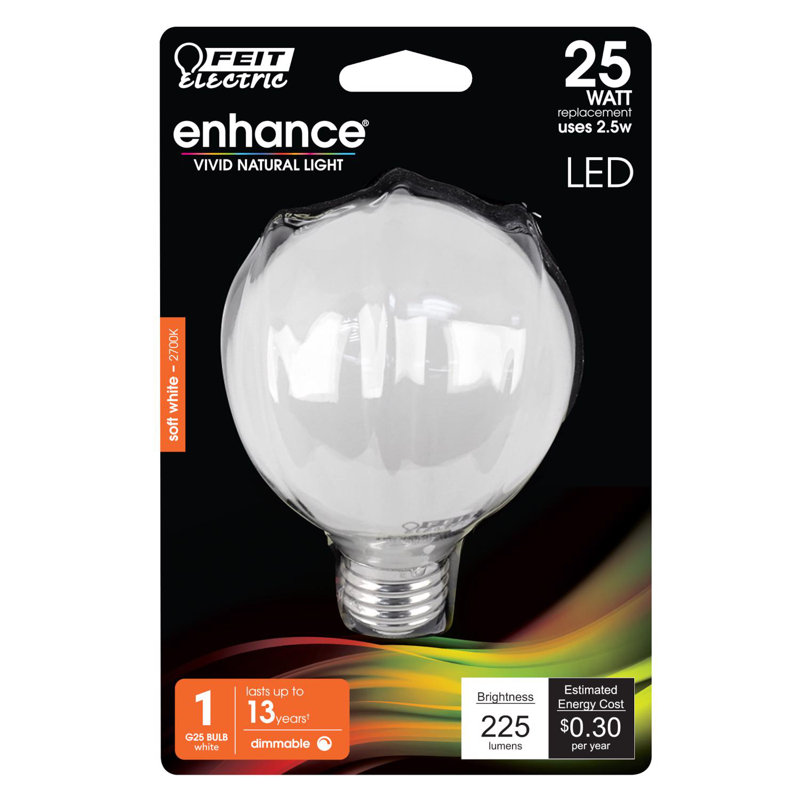 Ampoule à DEL Feit améliorée G25 E26 (moyenne) blanc doux, 25 watts, équivalente à 1 paquet, 2,5 W