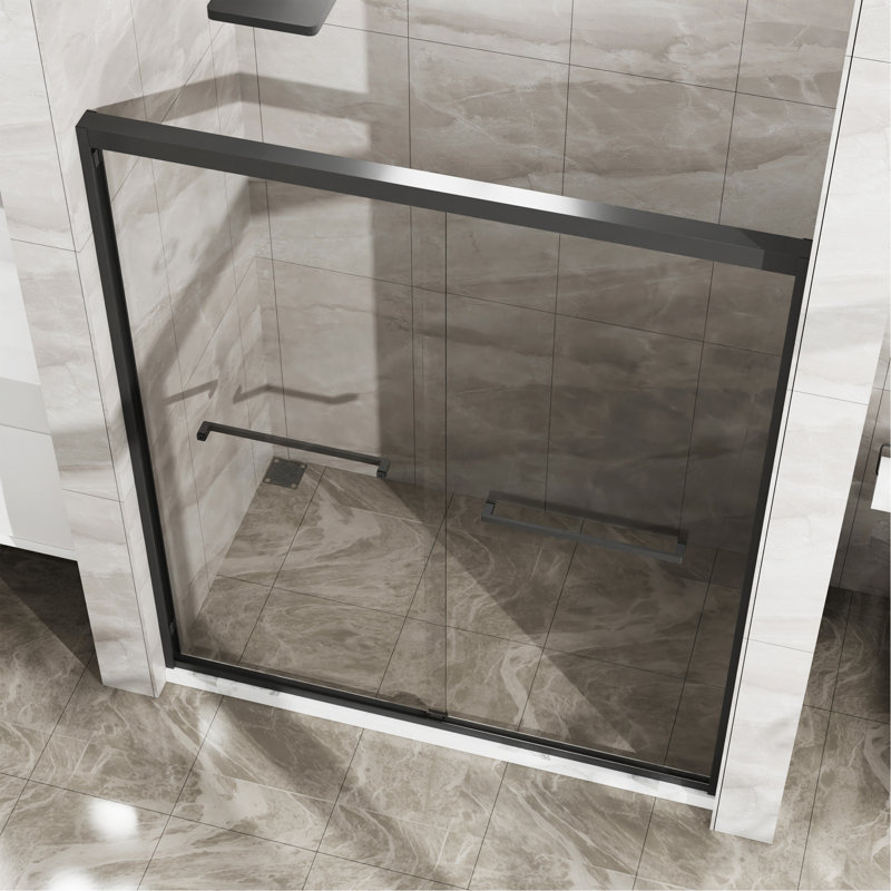 Double Sliding Glass Shower Door  60 In. W X 72 In. H Aluminum Framed Shower Enclosure With SGCC Clear Tempered Glass