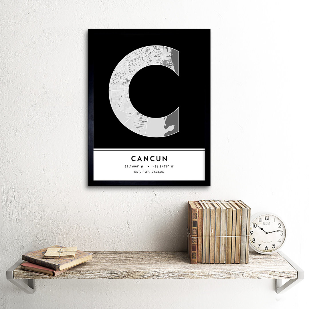 Cancun City Map Cancun Mexico City Map - Single Picture Frame Typography
