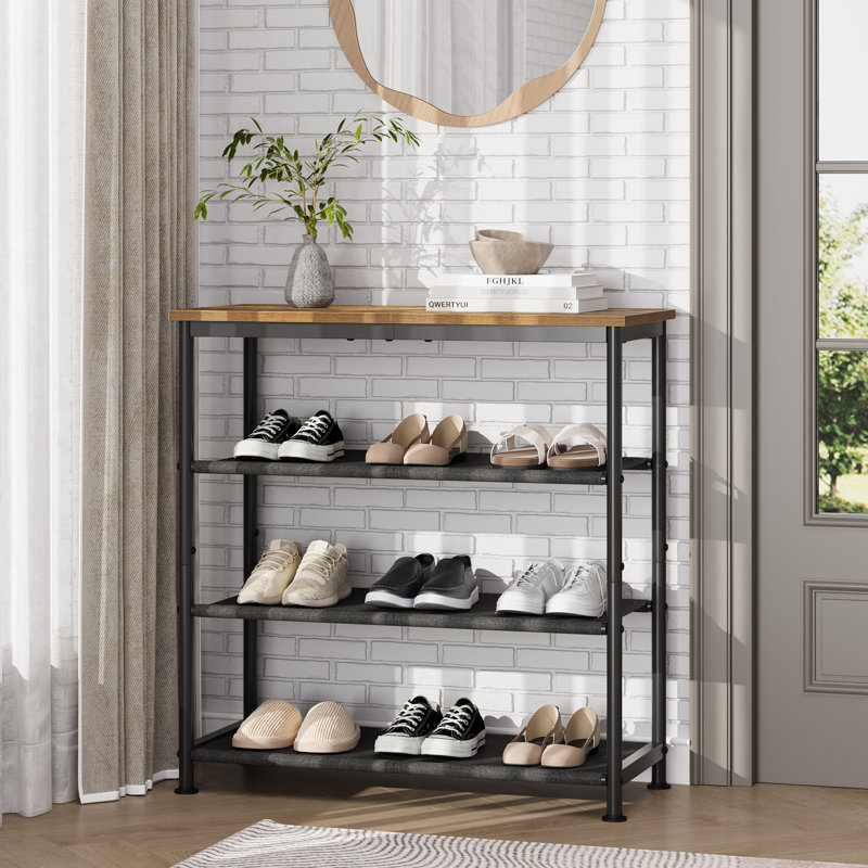 Grand étagère à chaussures en métal à 10 niveaux avec plateau en bois