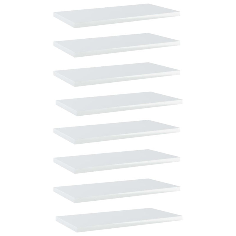 Bookshelf Boards 8 pcs Engineered Wood, High Gloss White, (8 Shelves) 0.59" H x 15.75" W x 7.87" D