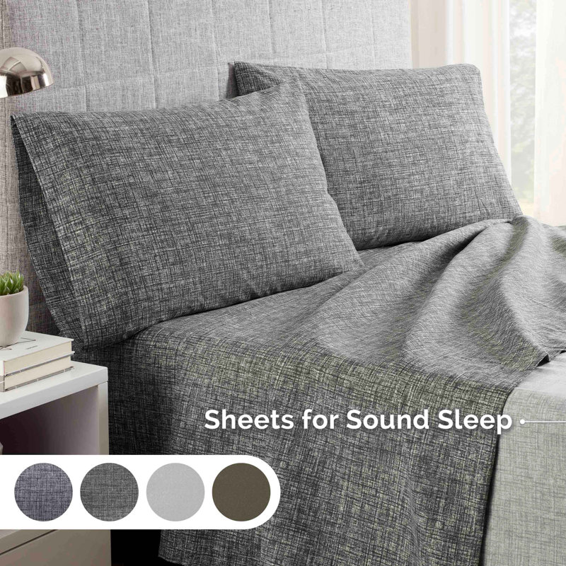 Crosshatch Microfiber, Gray, Queen Sheet Set with 2 Pillowcases