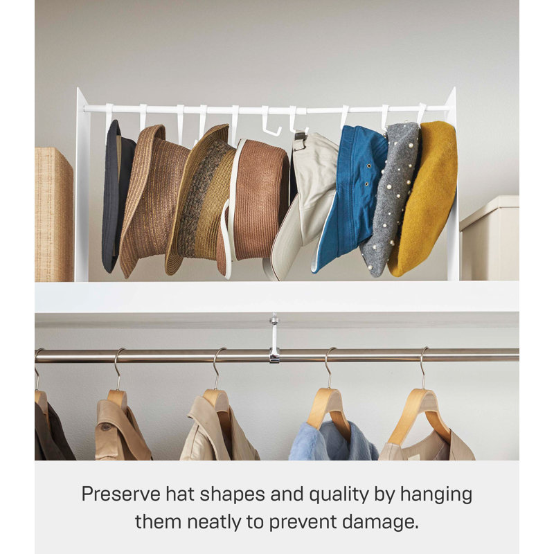 White Adjustable Steel Hat Hanging Organizer with Hooks