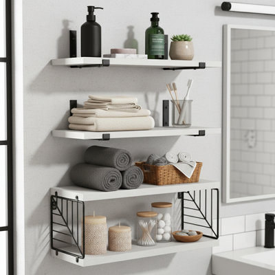 3+1 Tier Bathroom Floating Shelves Over Toilet, Farmhouse Wood Wall Shelves for Bathroom Living Room Bedroom Kitchen