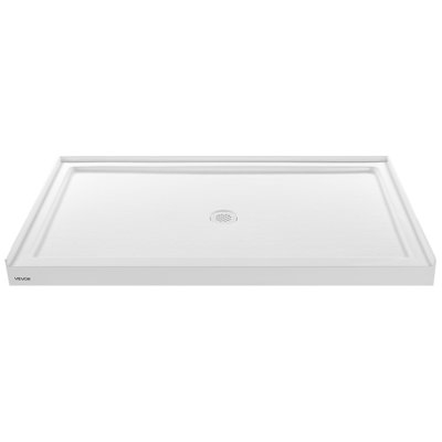 Shower Pan, 60″ L X 36″ W Single Threshold Shower Base, Rectangle Acrylic And PVC Showering Base In White, Slip-Resistant Showering Pan Bases With Drain And Cover For Bathroom, Center Drain Location