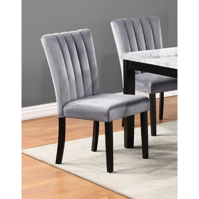 Chaises de salle à manger à dossier contemporain, 2 pièces, velours noir gris, tissu d'ameublement en velours gris / noir de fabrication en bois, dossier rainuré, construction pour ambitions
