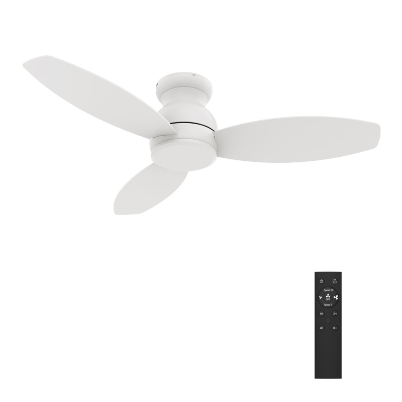 48'' DC Motor Flush-Mounted Ceiling Fan With Remote Control, with NO Light, White