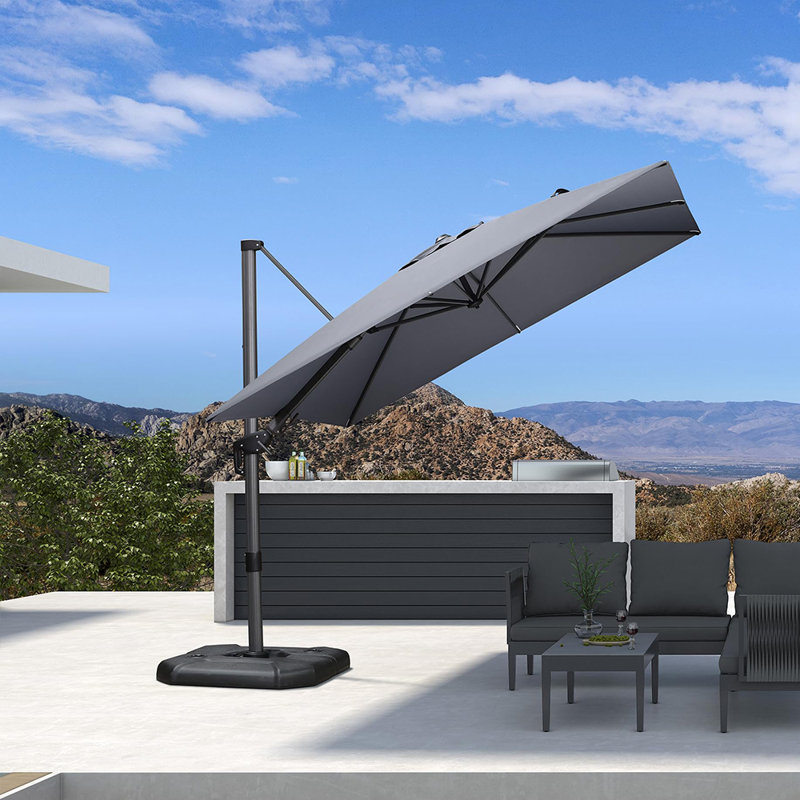 Parasol carré en porte-à-faux pivotant de 9 po avec base et rotation à 360 degrés Rocshelle, Gris clair