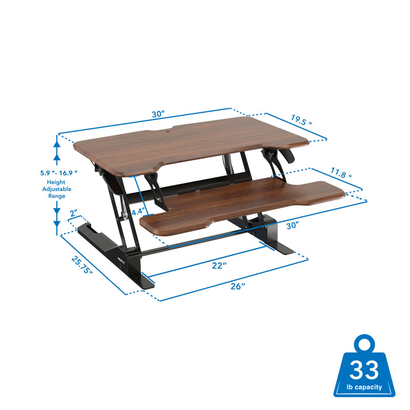 Mount-It 30 in W Height Adjustable Rectangle Standing Desk Converter, Brown