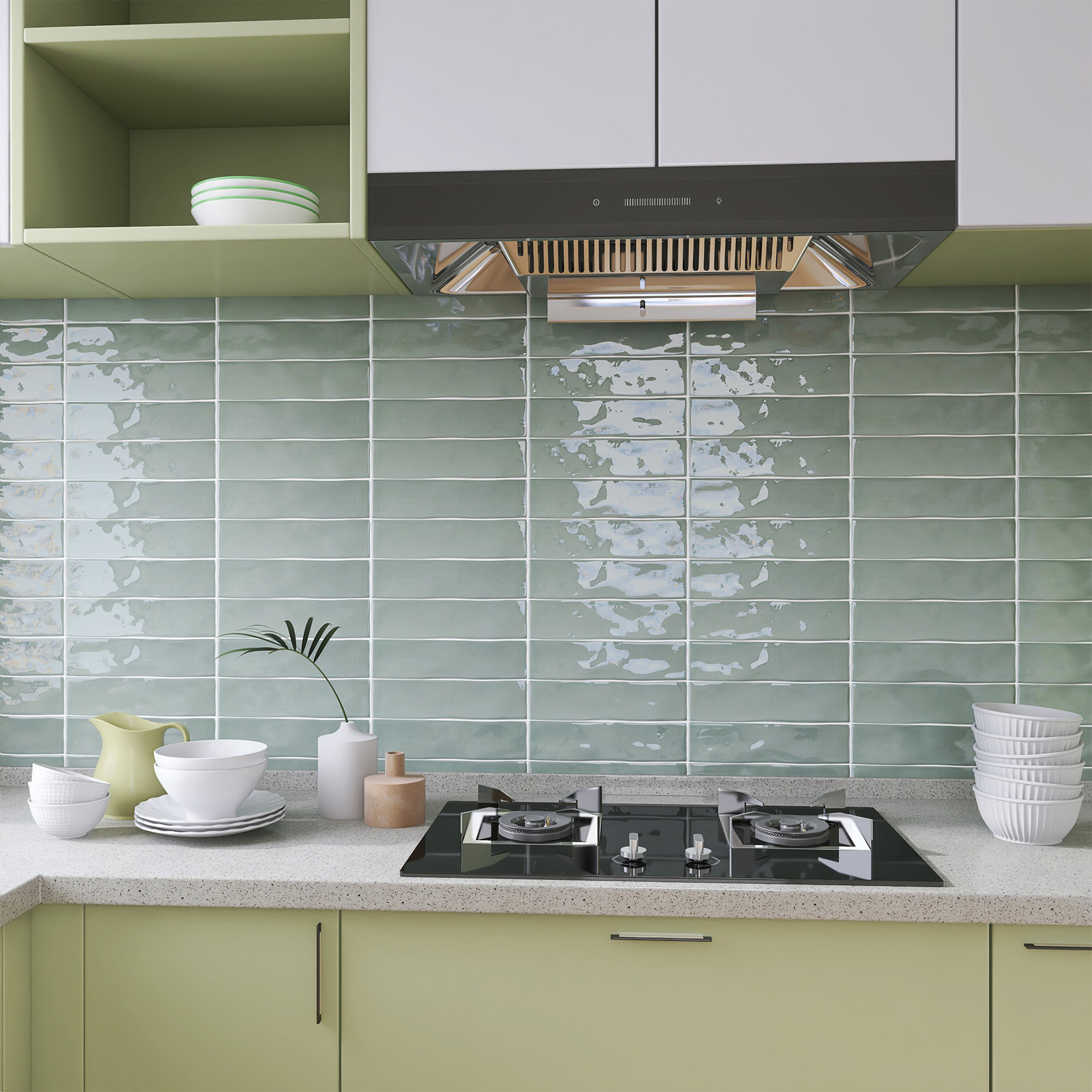 Kezma 3 in. x 12 in. Ceramic Subway Wall Tile, Jade Green