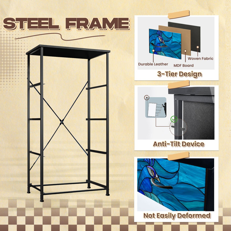 Commode de style vitrail pour la chambre à coucher avec 4 tiroirs de rangement Commode en tissu teinté en acier pour vestibule Dorm