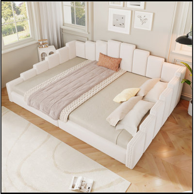 Upholstered Queen Size Lawnmont with Nailhead Trim