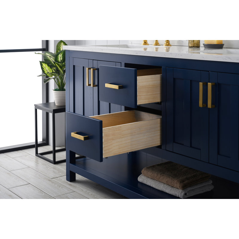 Marissa 60'' Double Bathroom Vanity with Quartz Top, Blue
