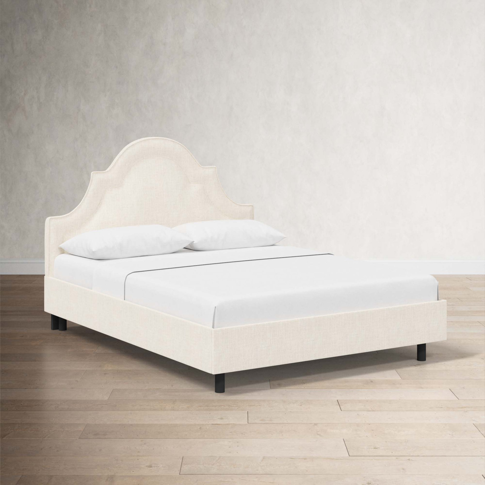 Knipe Upholstered Scalloped Bed, Queen, Classic Talc Linen