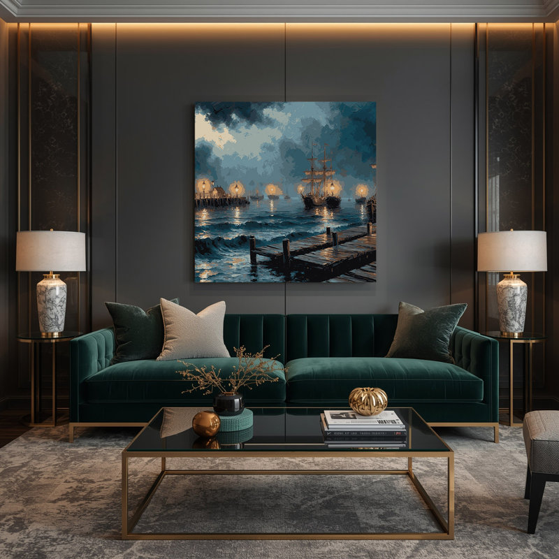 Art nautique sur toile bleu, H 12 po x l 12 po