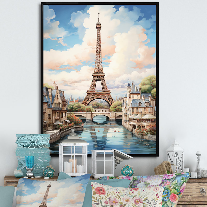 Tour Eiffel, paysage parisien, H 44 po x l 34 po x P 1,5 po, Cadre flottant noir