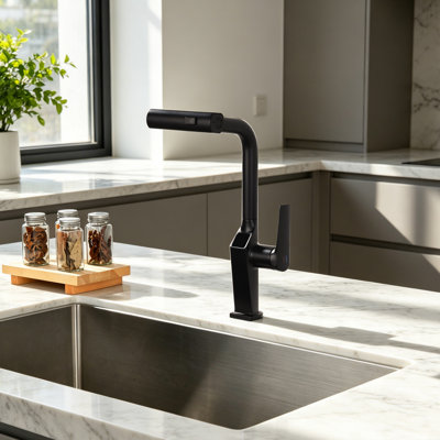 Robinet de cuisine noir tactile sans contact avec affichage à DEL, robinet d'évier de cuisine à capteur de mouvement avec pulvérisateur rétractable à 3 fonctions et bec pivotant à 360 °