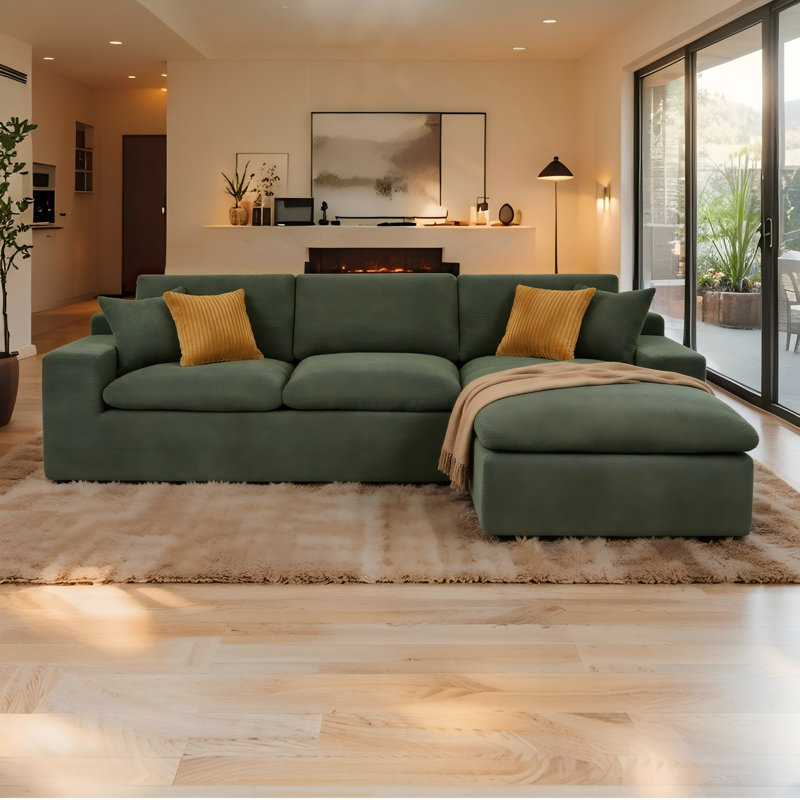 Canapé modulaire en L 106 po avec méridienne 106 po avec méridienne profonde et 2 coussins pour le salon, Face à la droite