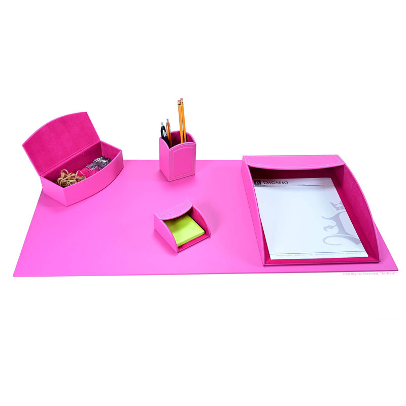 Ensemble de rangement de bureau en cuir bleu marine, Bleu sarcelle