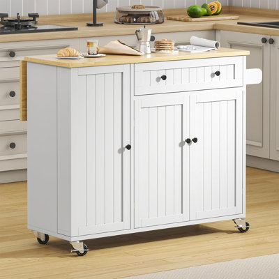 Kitchen Island with Drop Leaf, Island Table on Wheels, Modern Sideboard Buffet with Doors