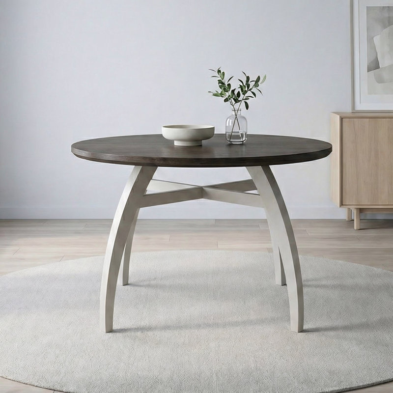 Table de salle à manger ronde 41,7 po avec structure en bois massif Badgery