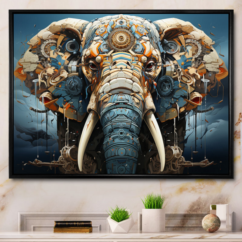 Surréalisme, le secret des éléphants - art mural surréalisme pour le salon, H 24 po x l 32 po x P 1 po, Cadre flottant noir