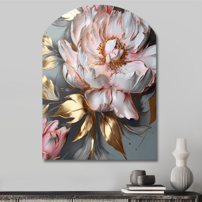 Pink Grey Peonies Elegance IV - Asymmetrical Peonies Metal Wall Art, Freeform Metal Wall Sculpture Print