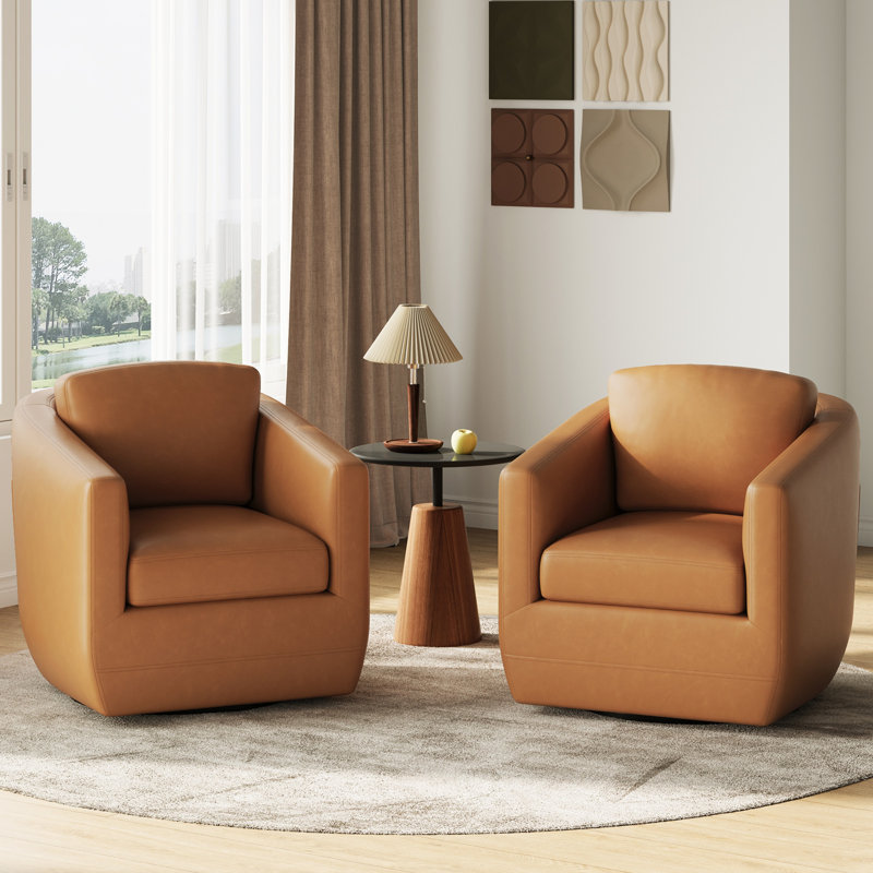 Modern Soft 29" Wide Leather Upholstered 360° Swivel Accent Chair No Assembly Required, Brown