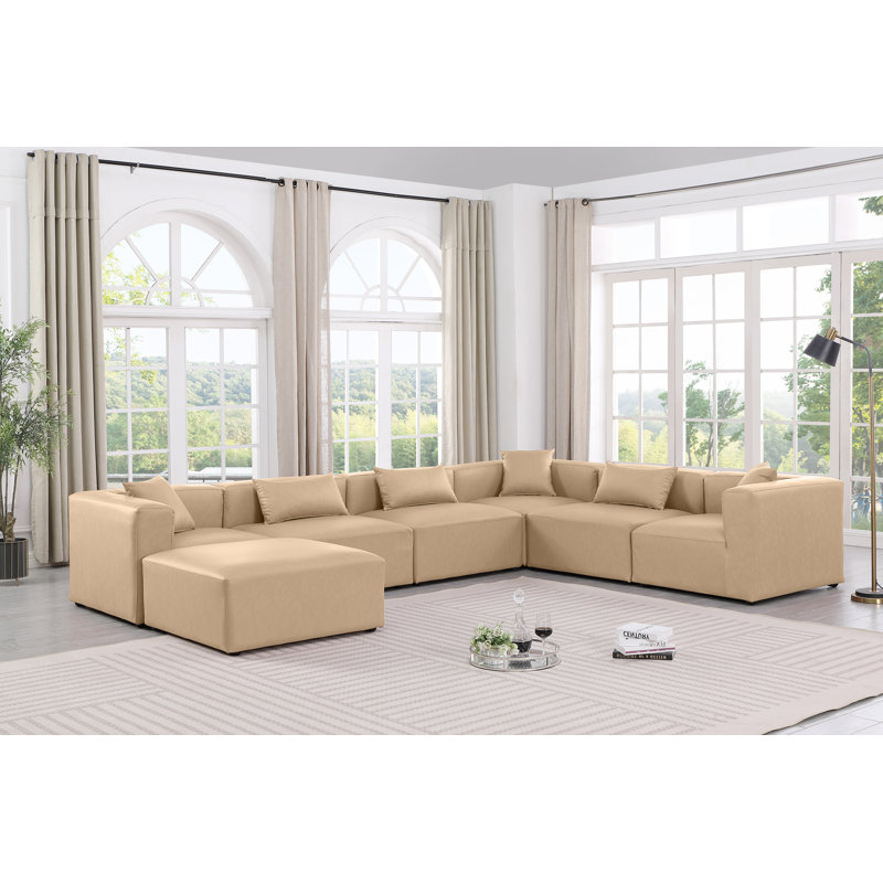 Canapé modulaire en similicuir de 7 pièces Ivion, Cuir brun clair végétalien