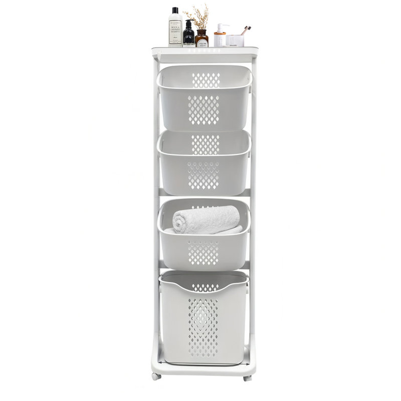 1 panier à linge blanc à 4 niveaux avec paniers et boîte à linge avec panier à linge amovible