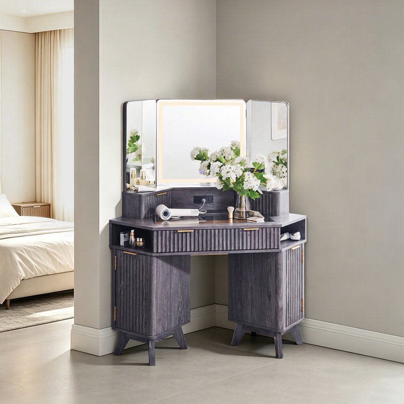 Meuble-lavabo de coin cannelé l 47,3 po, Aulne gris foncé