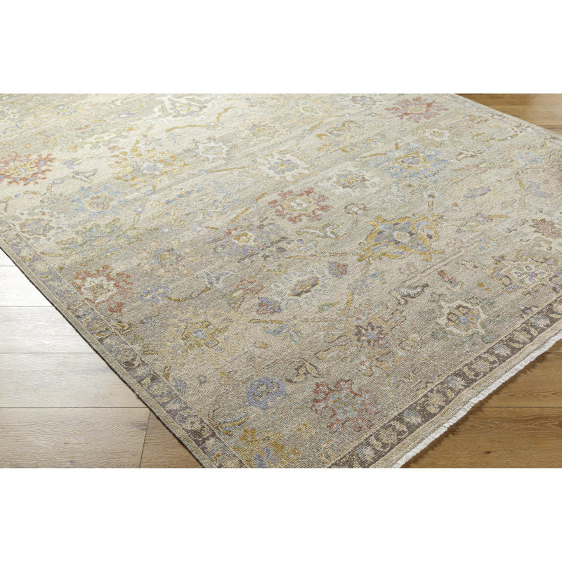 Anelka Hand Knotted Wool Abstract Area Rug in Gray, Rectangle 6' x 9'