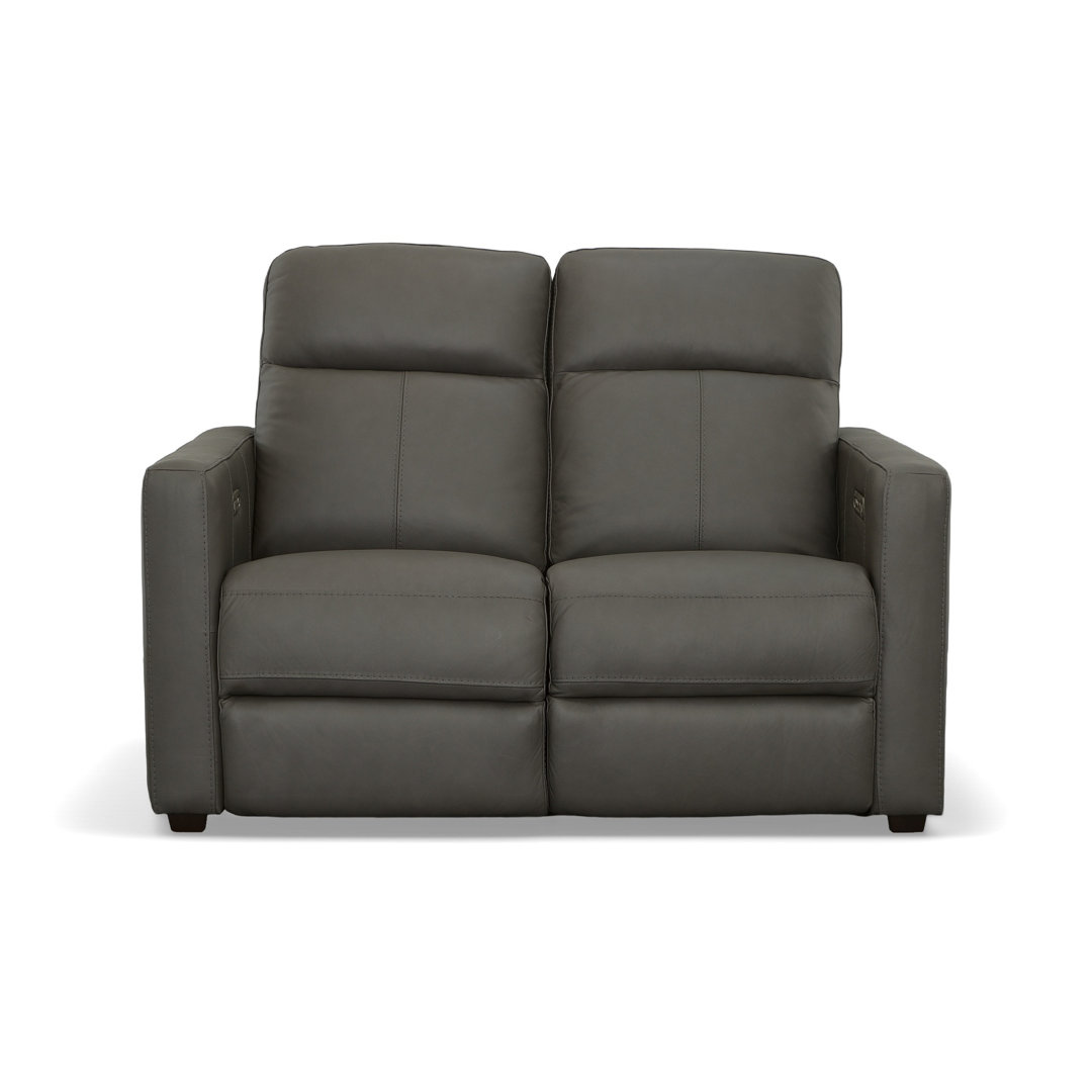 Broadway Leather Power Reclining Loveseat with Power Headrests Flexsteel Upholstery 