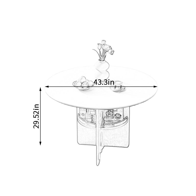 Table ronde haut de gamme avec rangement multifonctionnel, H 29,52 po x L 43,3 po x l 43,3 po, Blanc