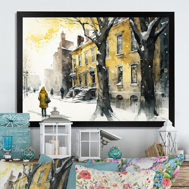 Québec pendant la chute de neige II - reproduction sur toile, L 20 po x H 12 po, Impression noire sur toile encadrée