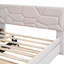Full Size Upholstered Platform Bed with Brick Pattern Headboard and Twin Size Trundle, Linen Fabric, Beige-2058573586