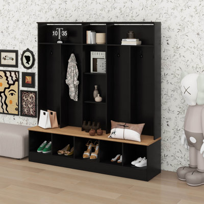 Arbre d'entrée avec banc de rangement, armoire à chaussures avec rangement à cubes et tablettes