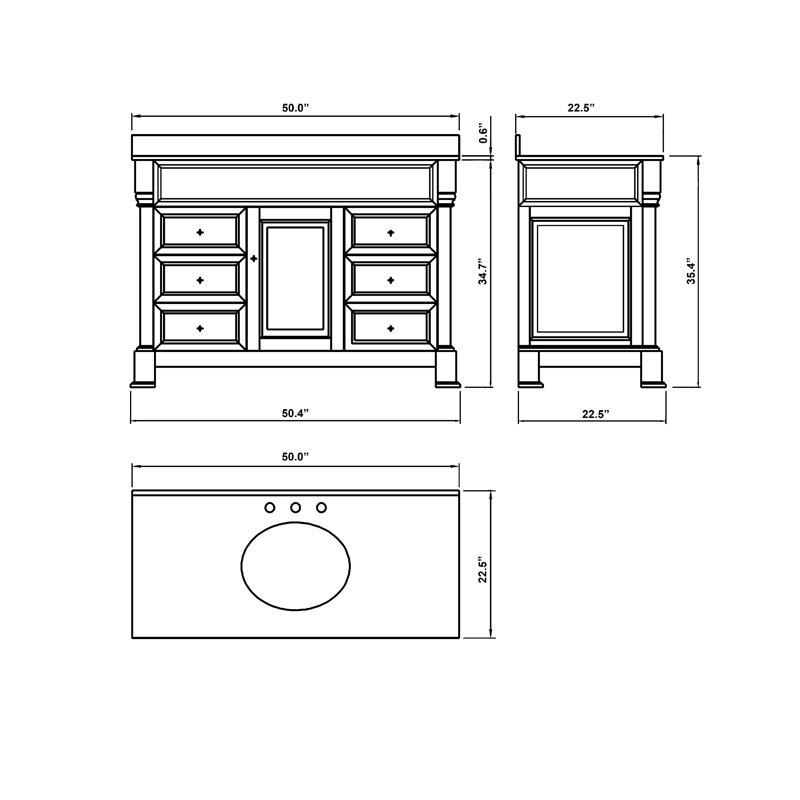 Ensemble de meuble-lavabo simple 50 po Aberdash, Blanc crème