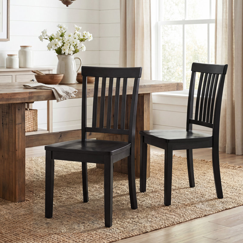 Tanvier Slatted Back Dining Chair Solid Wood Side Chair, Black