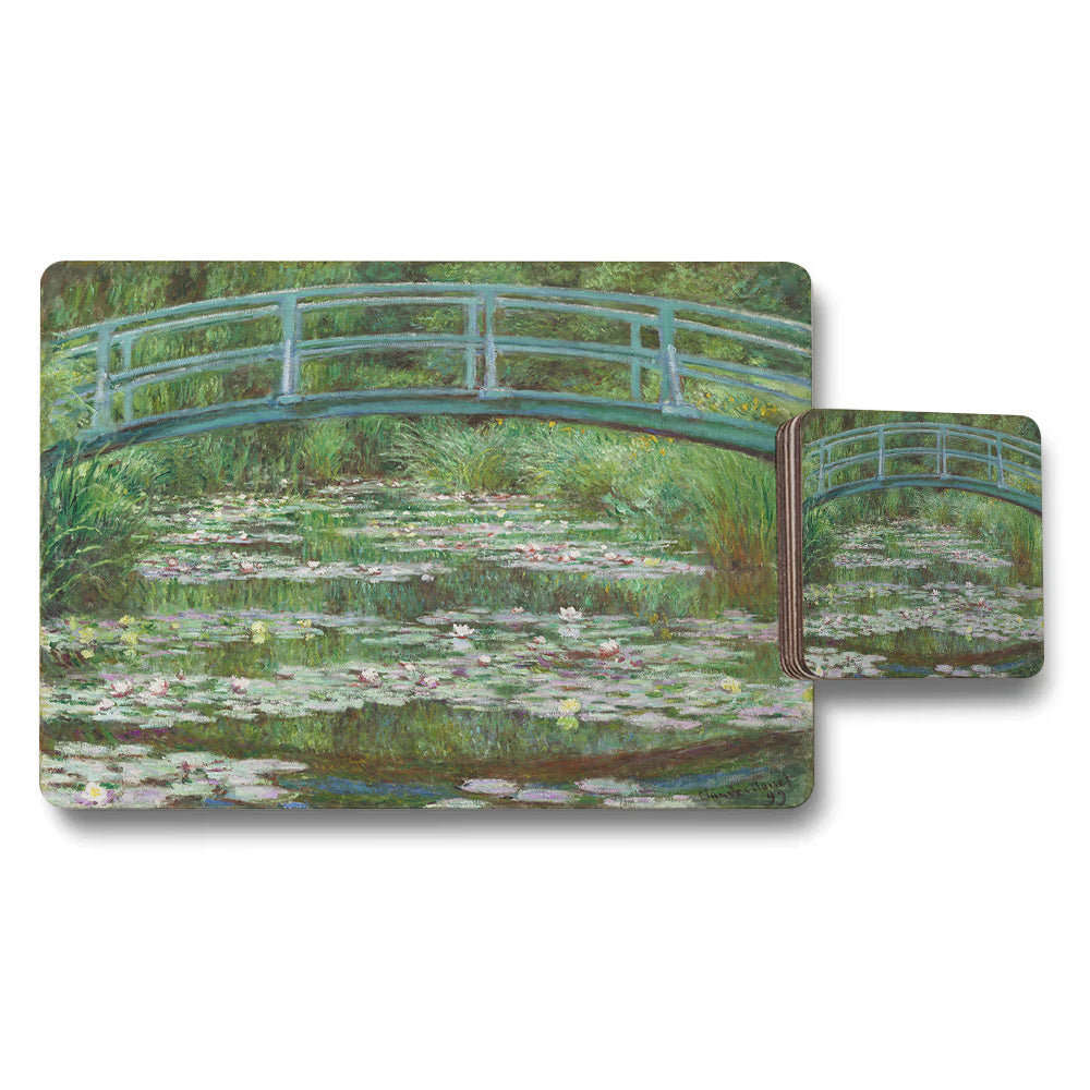 Water Lily Pond Impressionist Bridge Placemat And Coaster Set