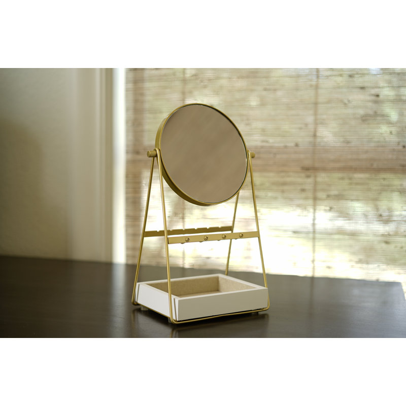 Jewelry Stand + Mirror, Gold/White