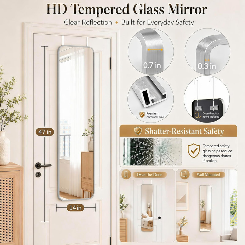 Aluminium Frame Rectangle Wall Mirror, Silver