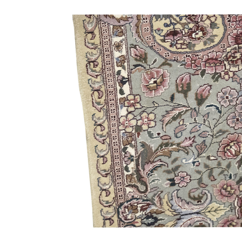 Tapis unique en laine noué à la main de haute qualité de 6 pi x 9 pi vert clair / beige / ivoire